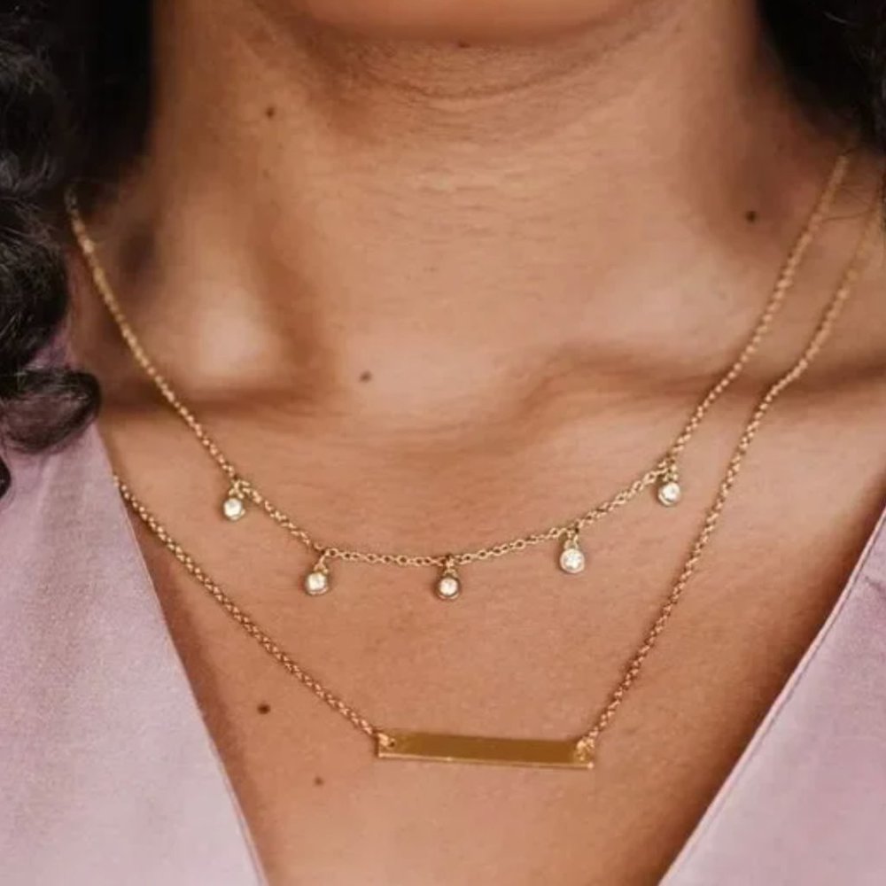 Fosterie Ethically Made Dual Chain Necklace with Gems NWT
